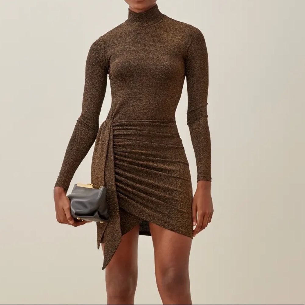 Reformation Paprika Gold Sparkle Mini Dress Size S